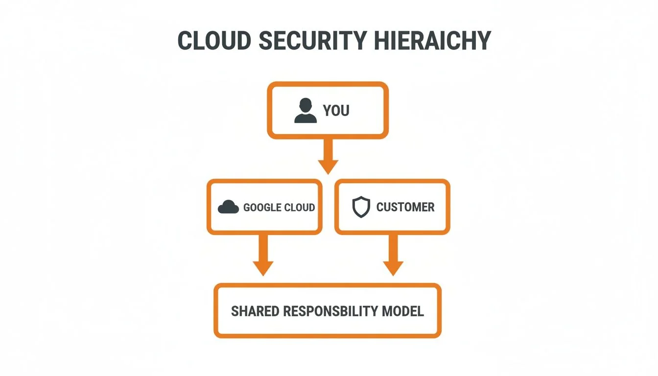 Diagram illustrating the Google Cloud security hierarchy and shared responsibility model for users and customers.