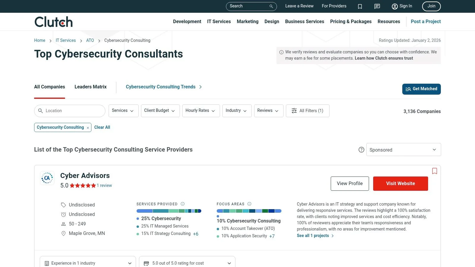 Clutch – Cybersecurity Consulting Directory